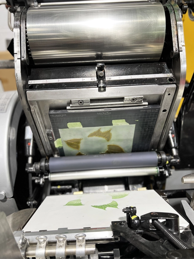 Letterpress press set up ready for printng