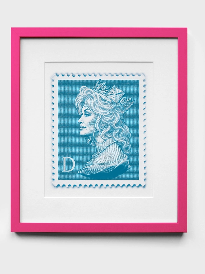 Blue Dolly Parton Art Print Pink Frame