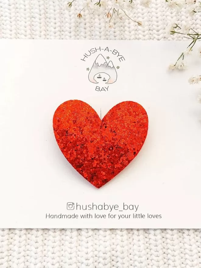 Valentine's Red Glitter Heart Hair Clip