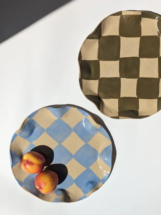 Baby Blue Check Wavy Serving Platter