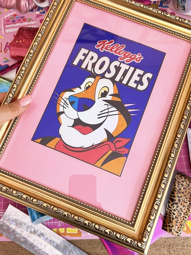 'Frosties' Tony The Tiger Screenprint, a frosties tony the tiger screenprint sitting in a golden frame. 