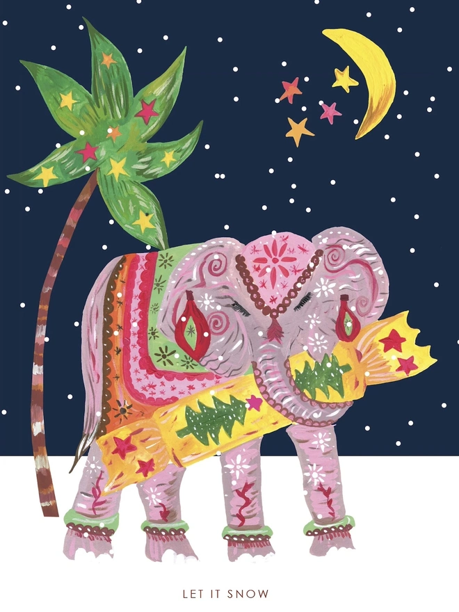 'Let it Snow' Elephant and Snow Christmas Card