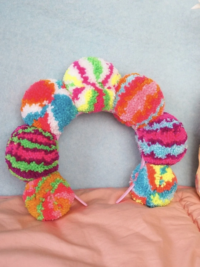 Pom Pom Rainbow Crown