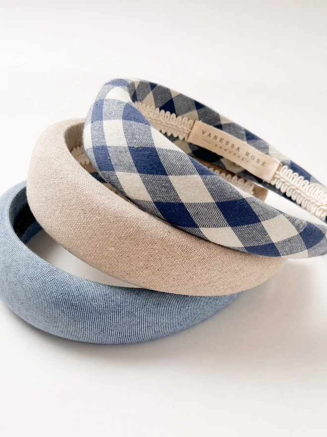 pile of three padded headbands