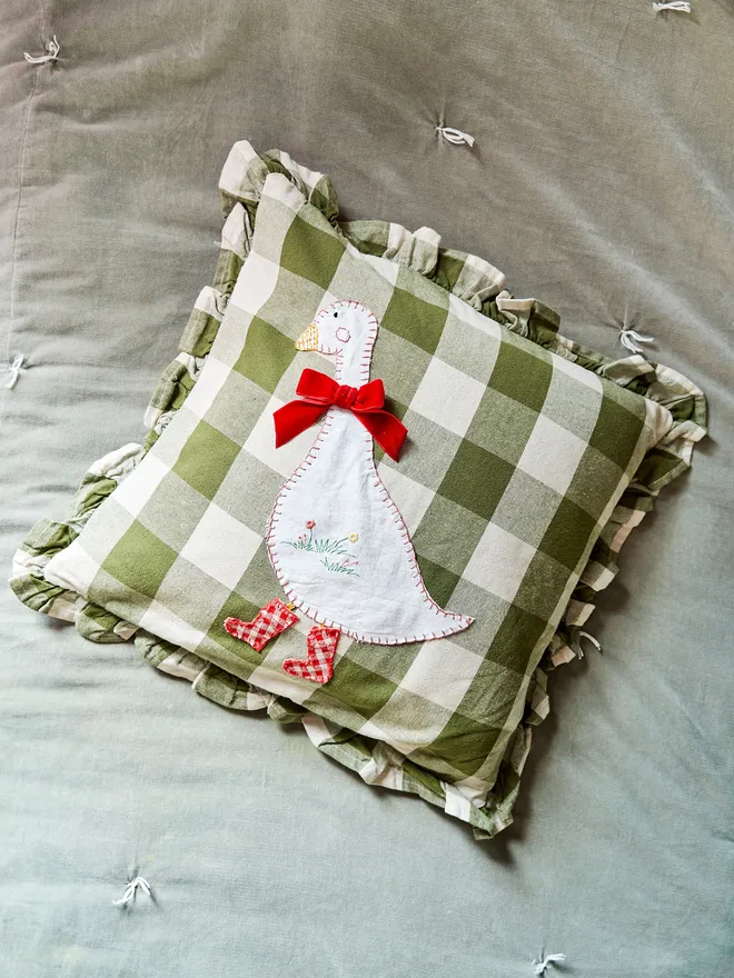 Ditsy Duck Cushion With Ruffle Trim