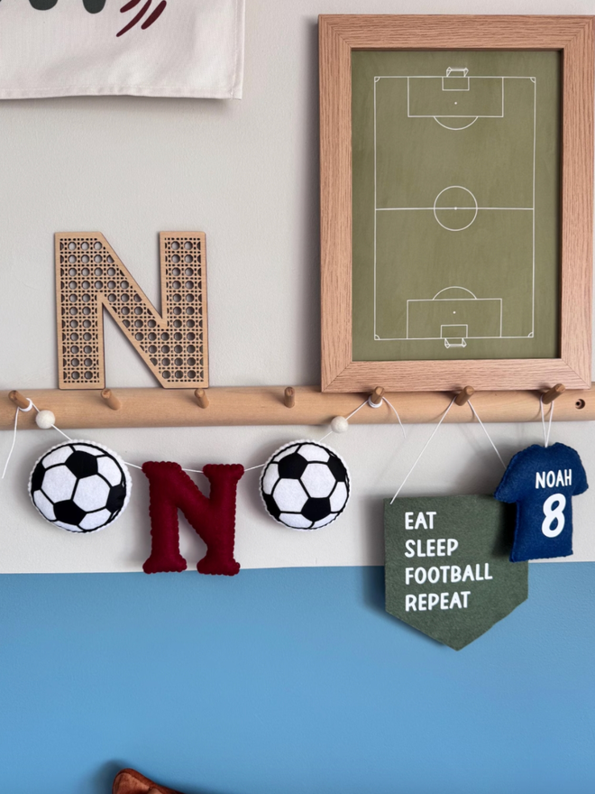 Football Name Garland. A football name garland in red.