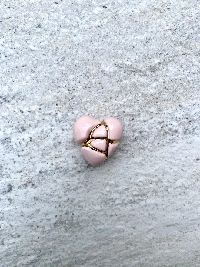 Pastel Pink Kintsugi Heart Worry Stone