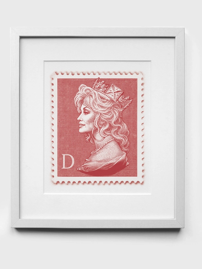 Red Dolly Parton Art Print White Frame