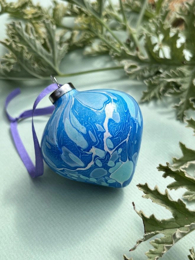 Hand-marbled tapered Christmas bauble