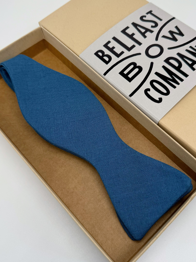 Peacock Blue Irish Linen Self-Tie handmade by the Belfast Bow Company