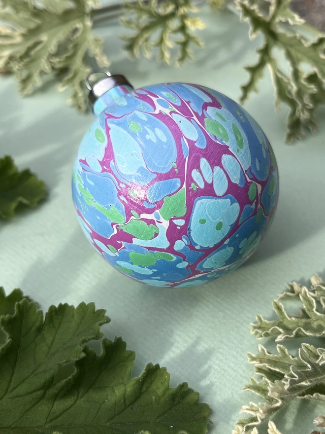 Hand-marbled ceramic bauble