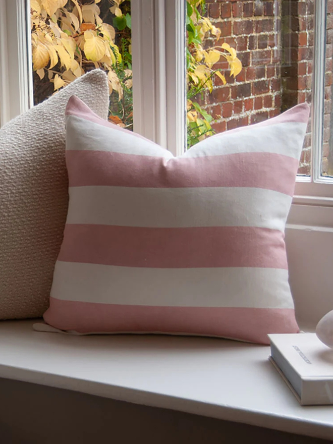 pink striped cushion cover