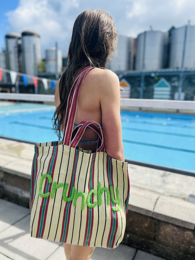 Embroidered Crunchy And Smooth Market Tote Bag