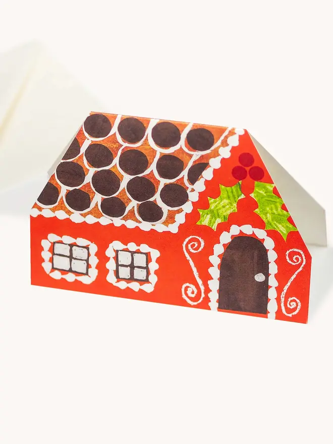 red xmas gingerbread house card