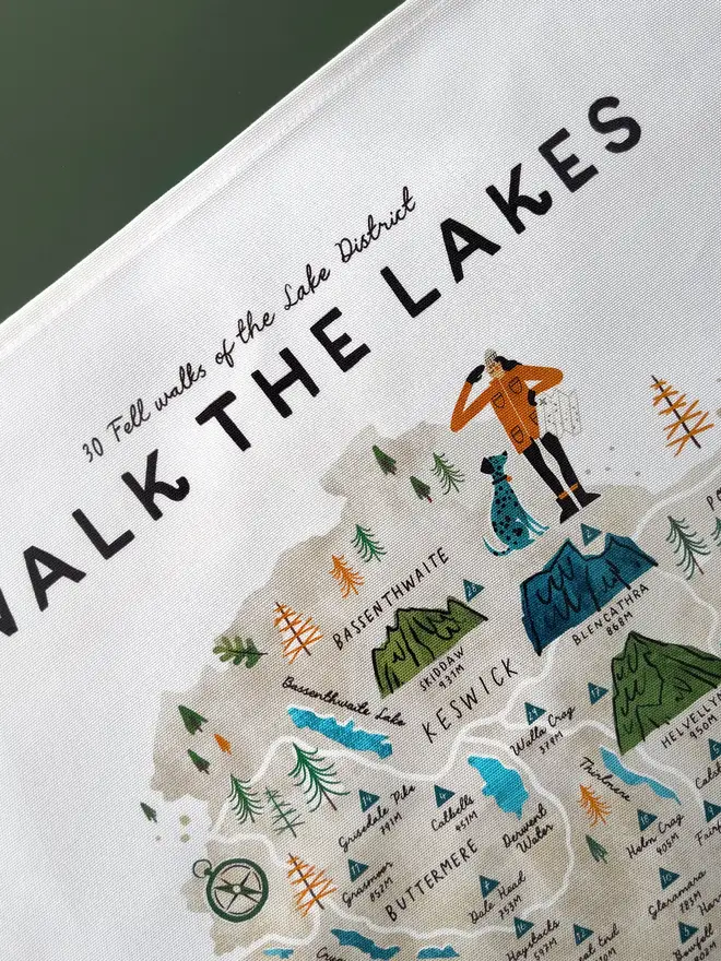 lake district walking map tea towel