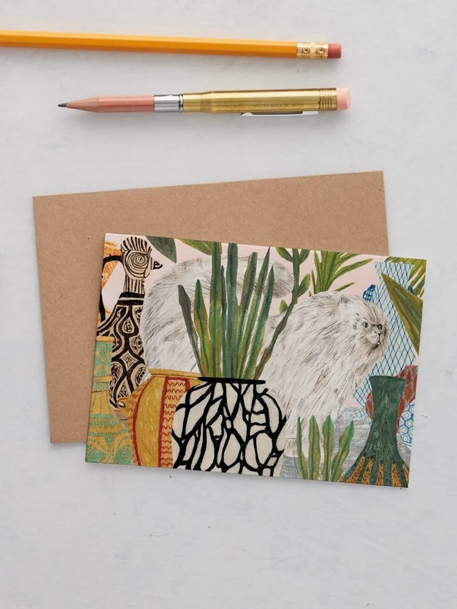 Cats and Vases Greeting Card
