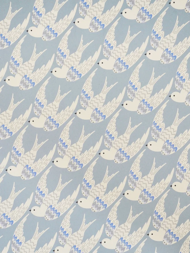 'Birds in Blue' Wrapping Paper (Roll Of 6 Sheets)