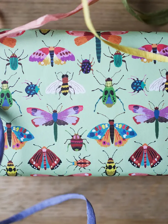 insect illustrated print gift wrap