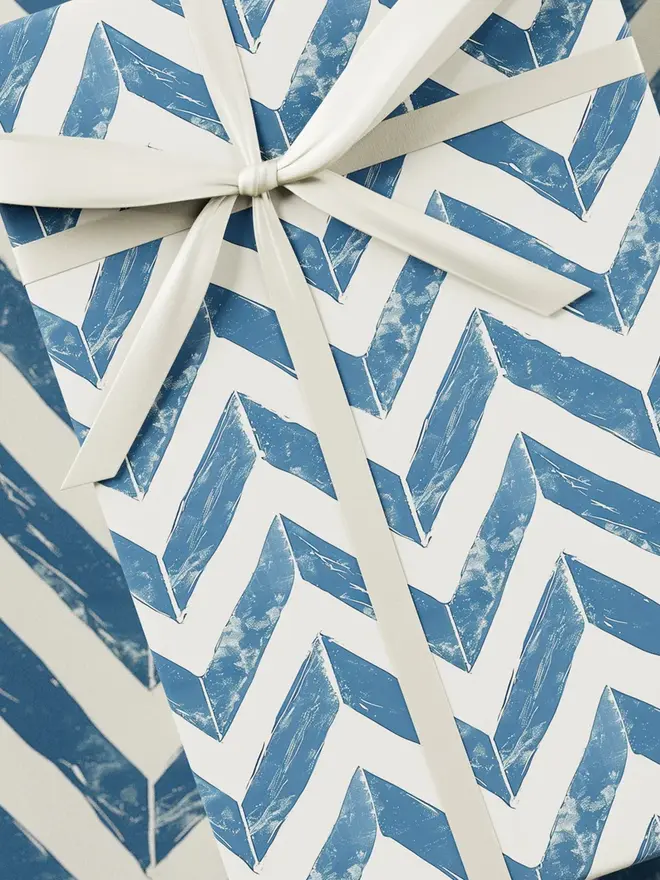 Blue Zig Zag Block Print Wrapping Paper
