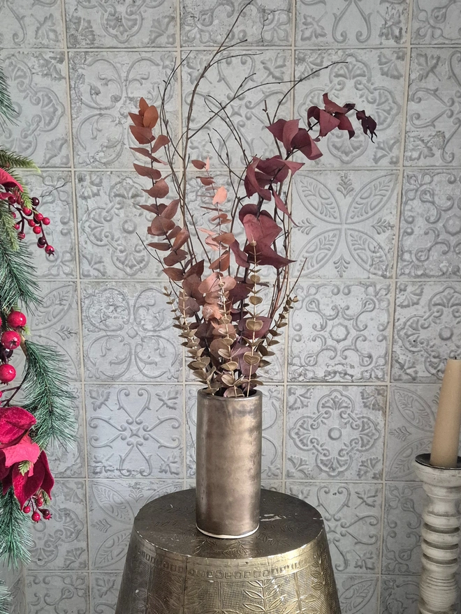 christmas vase, large gold vase, metallic vase, gold ceramic vase, bronze ceramic vase, statement vase, Christmas homeware, christmas accessories, gold christmas decor, Jenny Hopps Pottery