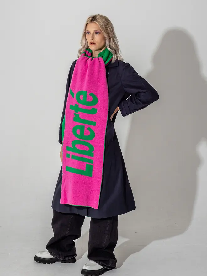Bubblegum & Kelly green Liberté Egalité Sororité scarf