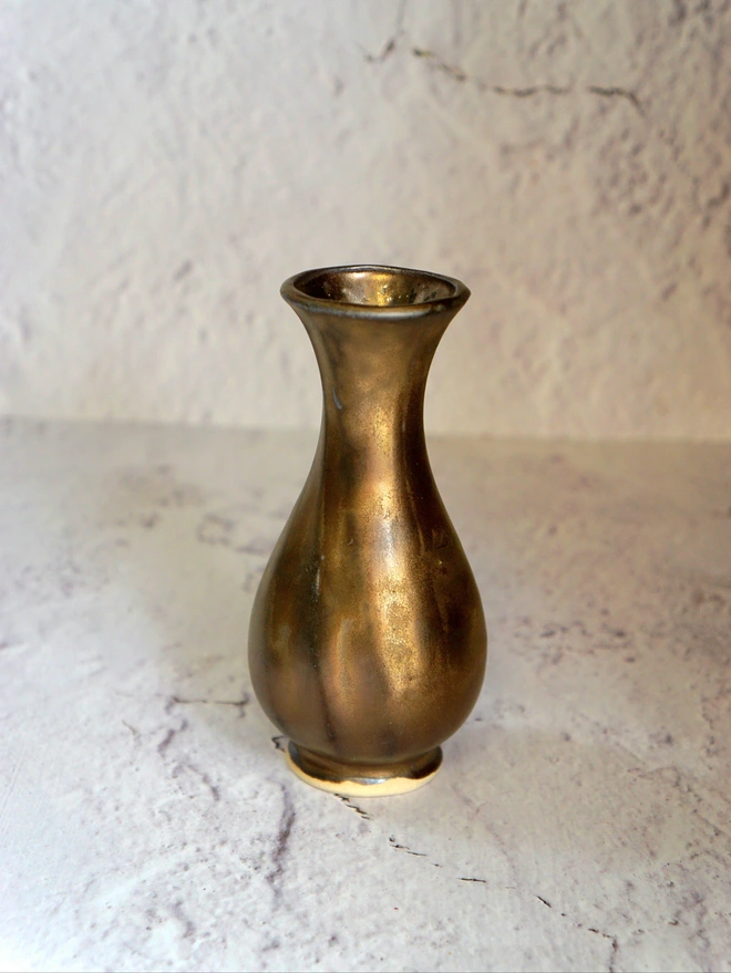 small ceramic gold vase, small ceramic christmas vase, metallic vase, mini vase, bud vase, Jenny Hopps Pottery