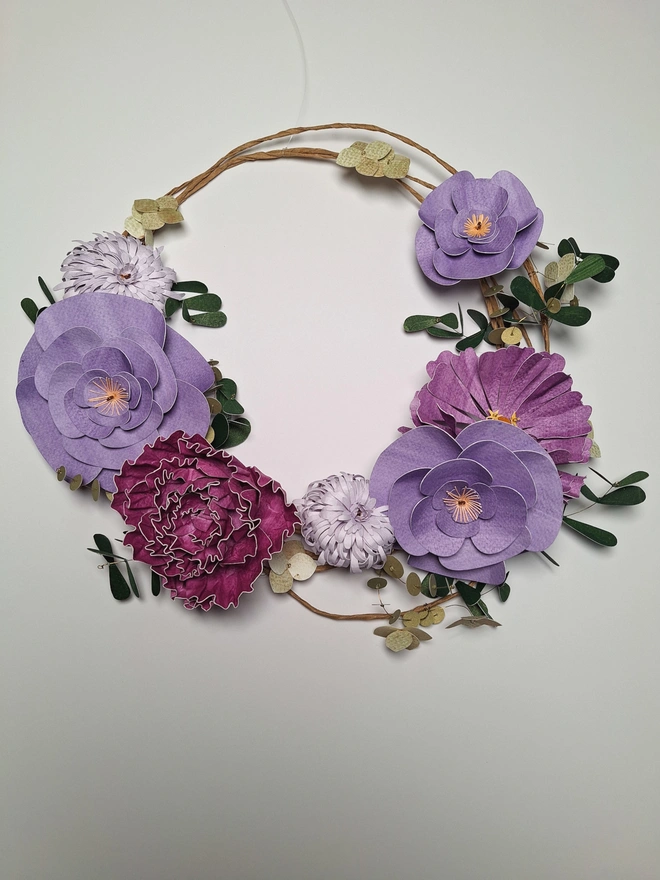Handmade paper floral wreath of paper f,lowers