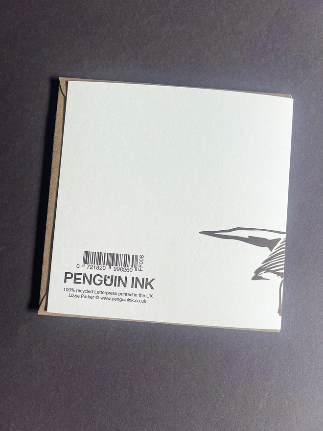 Back of the card with the Robins tail on.