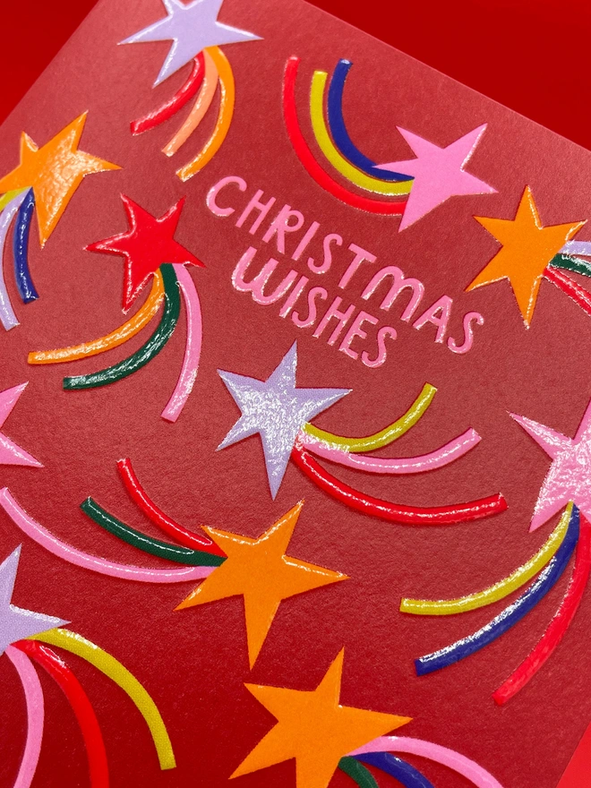 Bright, Colourful & Joyful Star Pattern Christmas Card ‘Christmas Wishes' | Raspberry Blossom 