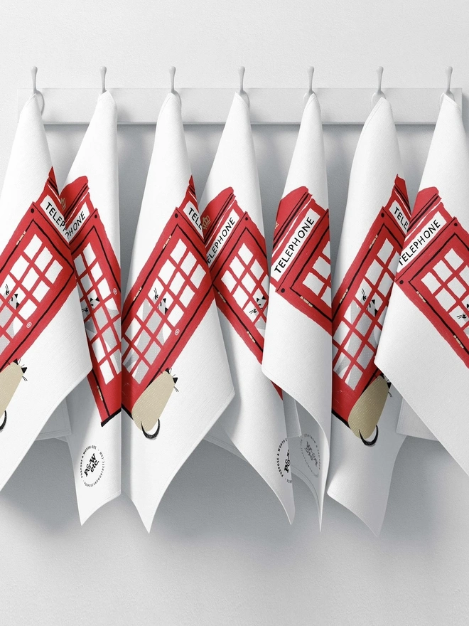 London Cat Phone Box Tea Towel