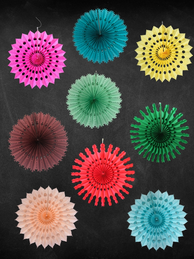 Colourful tissue paper fan decorations