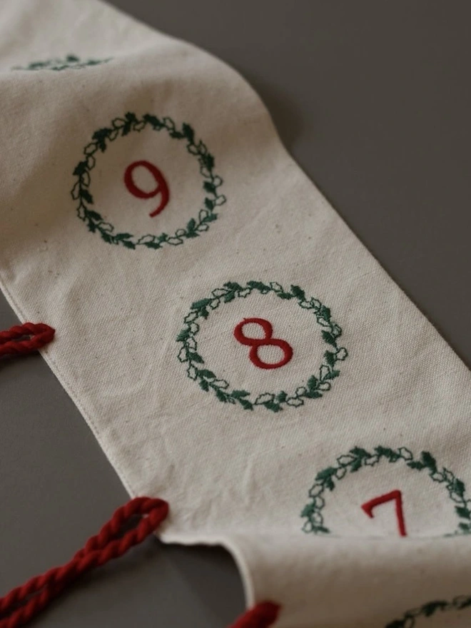 Embroidered Holly Red & Green 'Dorte' Fabric Advent Calendar