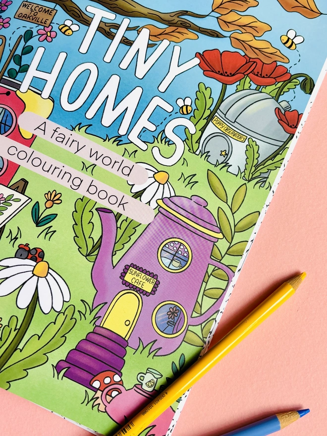 Hand drawn fantasy fairy colouring book with bold easy to colour designs. Tiny homes and cosy scenes for creative kids and adults. A4 size suitable for alcohol markers and felt tips. Ideal stocking fillers