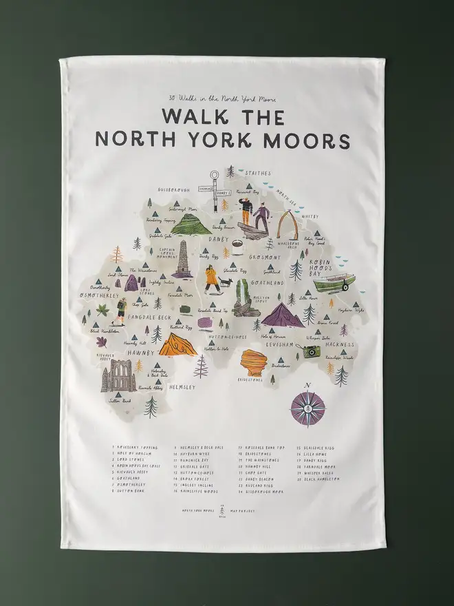 north york moors walking map tea towel