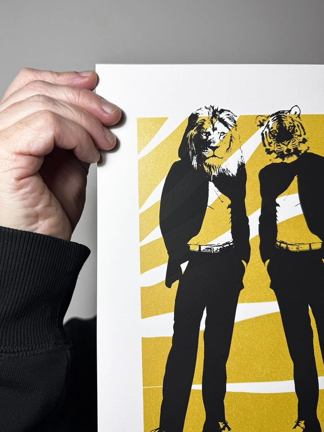 Golden Cats - Screen Printed Poster - A4 Size - close up top left