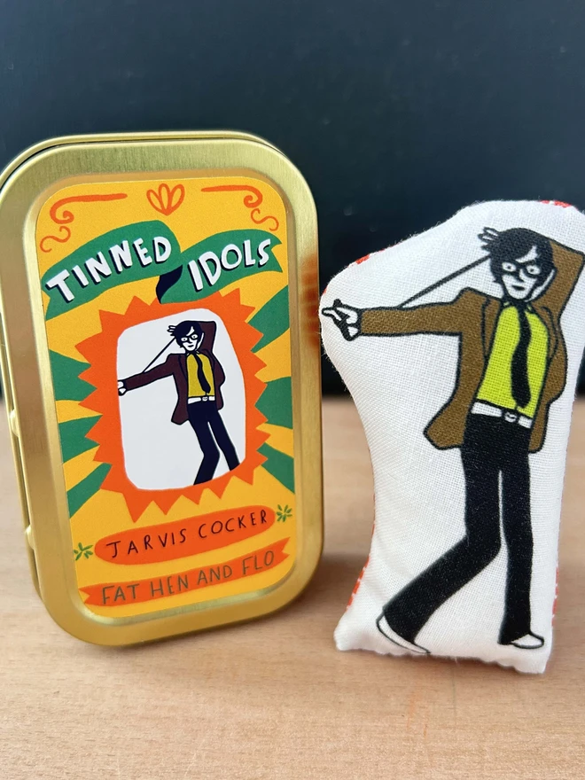 Mini fabric doll featuring illustration of Pulp frontman, Jarvis Cocker.