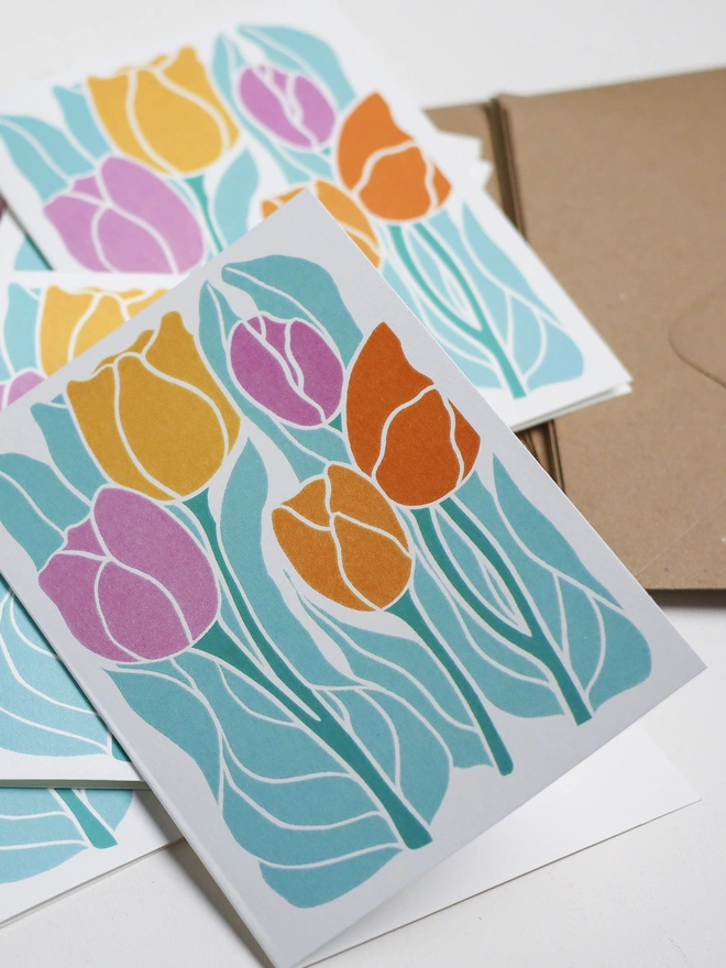 pink, yellow and orange spring tulip cards