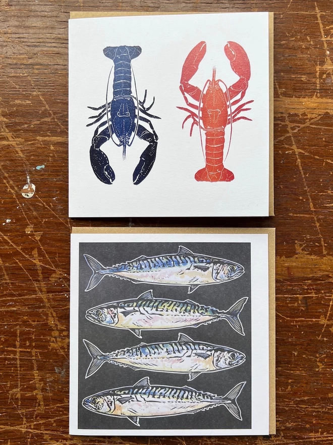 lobster and mackerel art cards