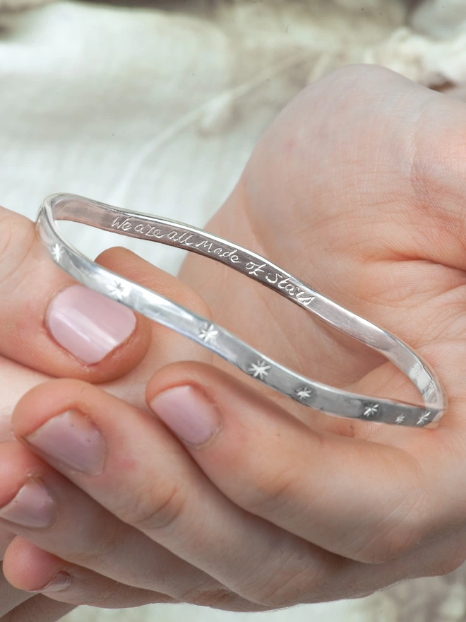 Silver Star Bangle With Engraved Quote 