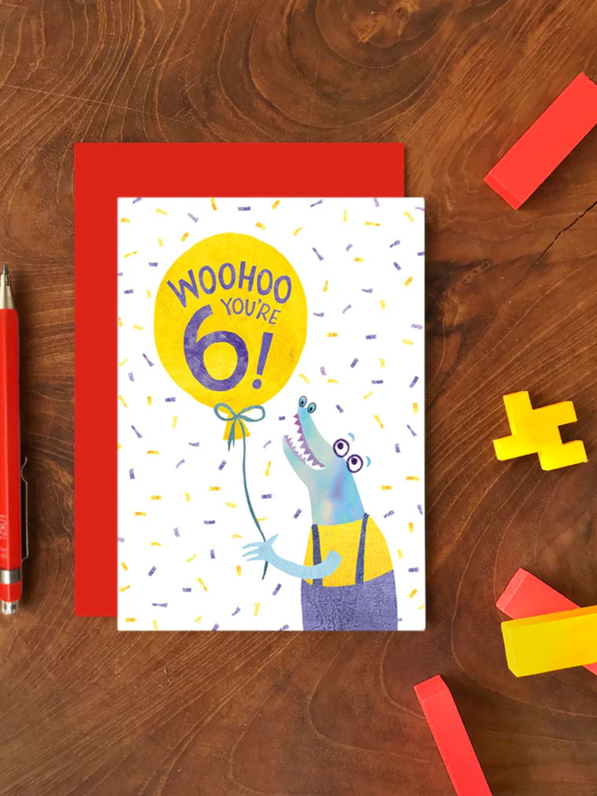 crocodile 6th birthday card