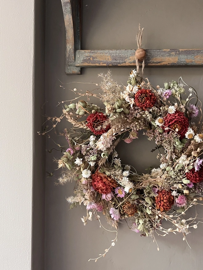 Autumnal cosy cottage dried flower wreath 