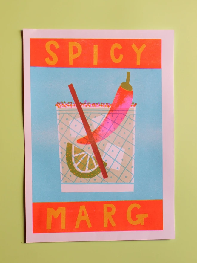 Spicy Margarita Cocktail Risograph Print