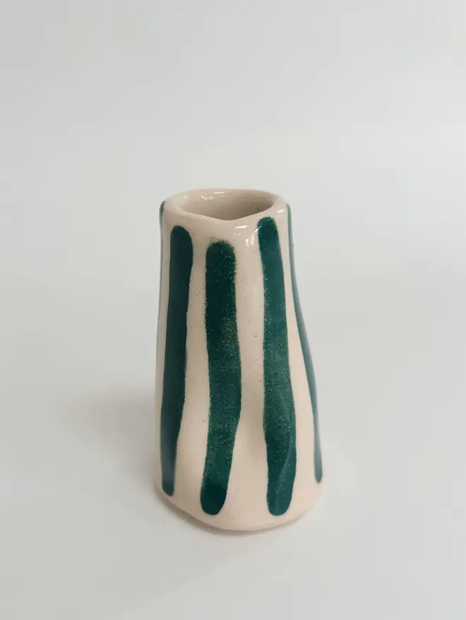 green stripe wonky ceramic candlestick holder