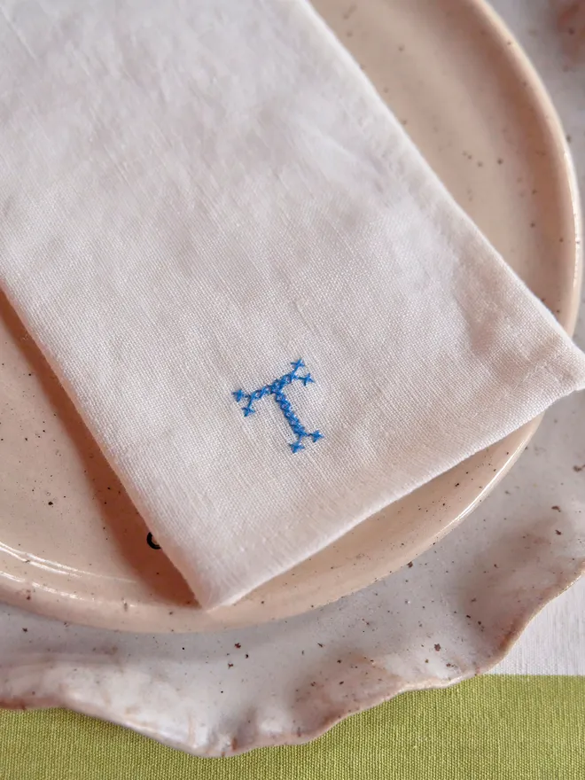Personalised initial cross-stitch napkin