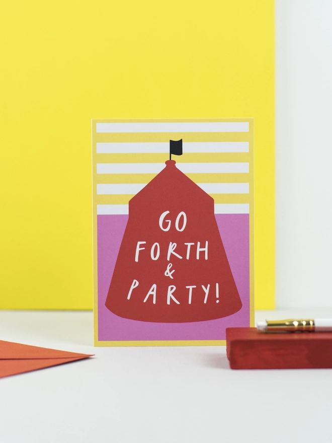 go forth party circus tent card