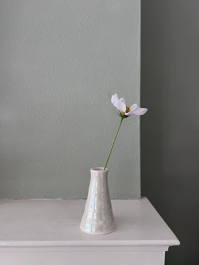 handmade pearl lustre porcelain bud vase with cosmos