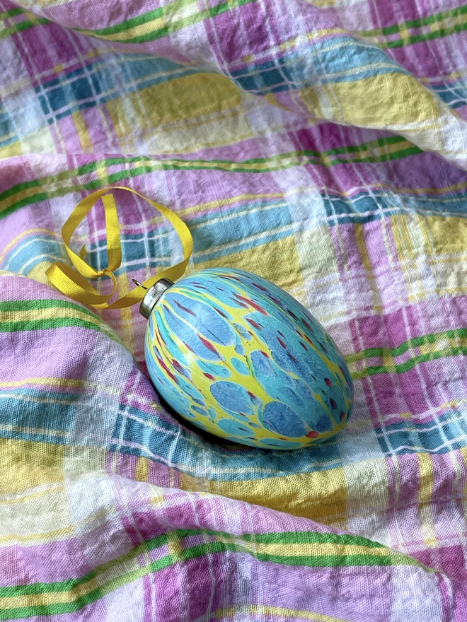 Hand-marbled ceramic hanging Easter egg