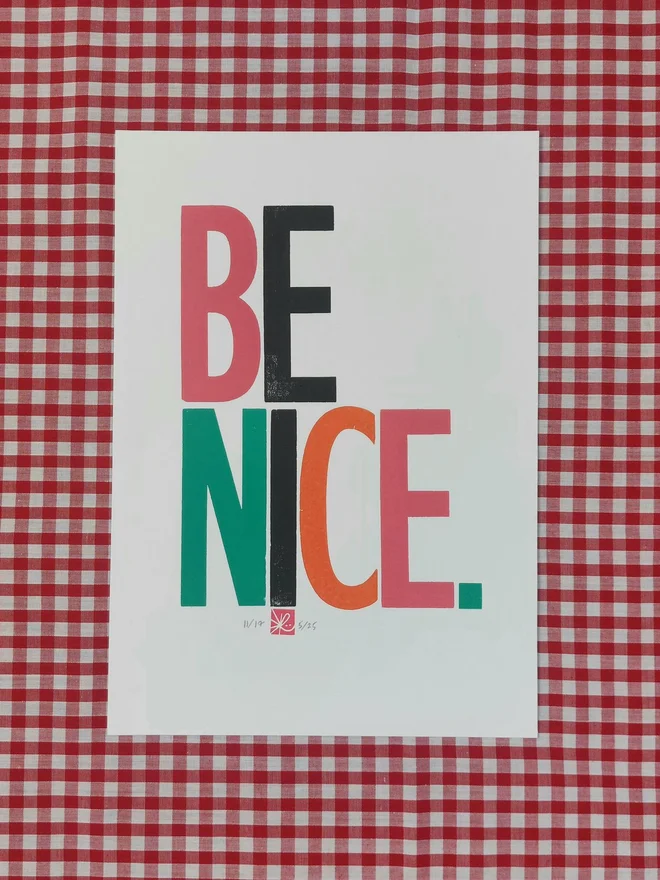 'Be Nice' Letterpress Print