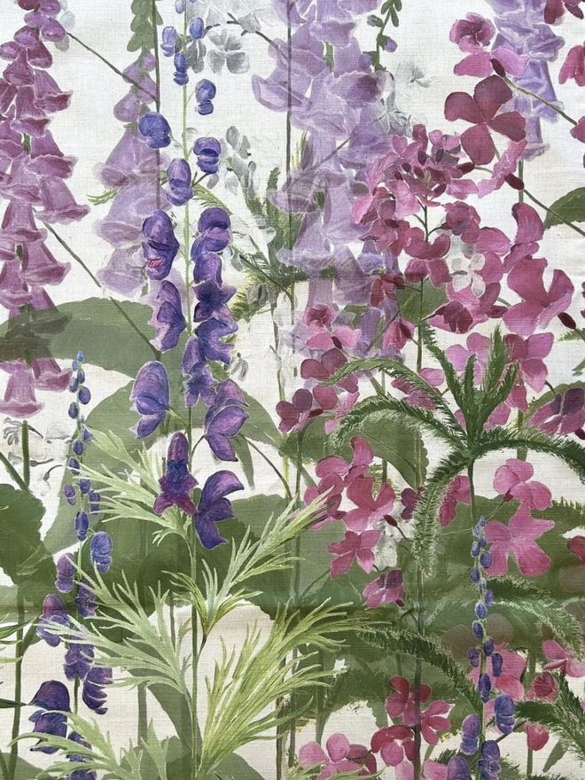 Horatio’s Garden Tea Towel. A tea towel patterned with foxgloves.