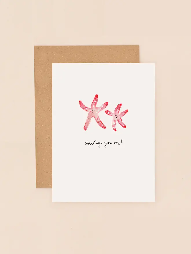 pink starfish cheering you on mini card